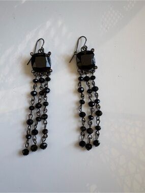 Black Faceted Dangle Drop Earrings